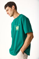 Erkek Cocktail Baskılı Tişört %100 Pamuk - Yeşil