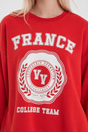 Kadın College Baskılı Sweatshirt - Kırmızı