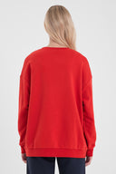 Kadın College Baskılı Sweatshirt - Kırmızı