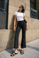 Crop Paça Pantolon-Siyah