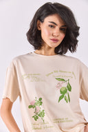 Kadın Daily Fresh Baskılı Tişört %100 Pamuk - Bej
