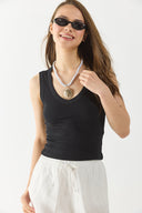 Kadın Derin V Yaka Lycralı Atlet - Siyah