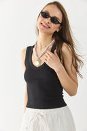 Kadın Derin V Yaka Lycralı Atlet - Siyah