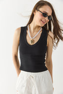 Kadın Derin V Yaka Lycralı Atlet - Siyah