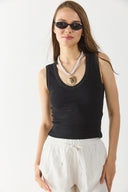 Kadın Derin V Yaka Lycralı Atlet - Siyah