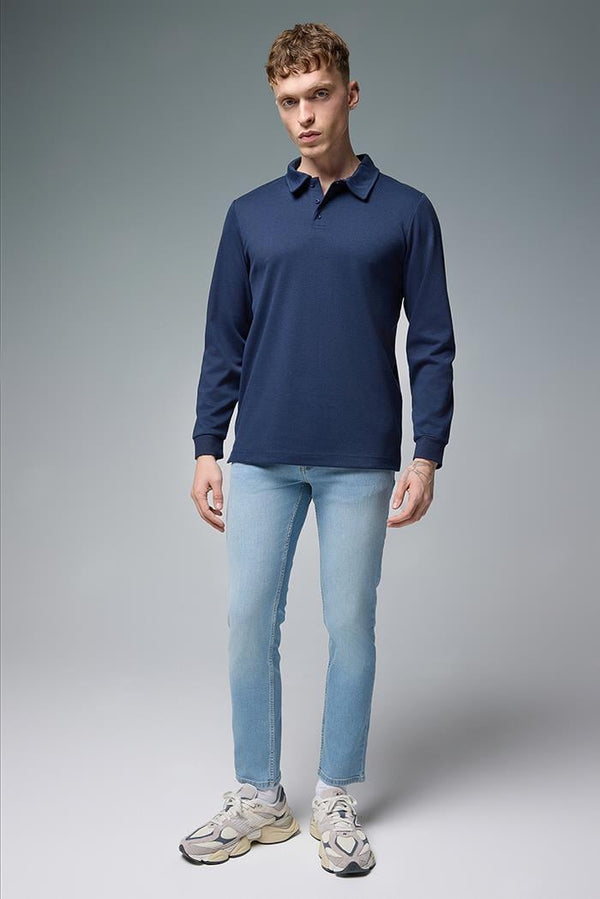 Erkek Edward Med Blue Slim Straight Jean Pantolon