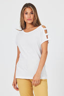 Kadın Elsa Bisiklet Yaka Omzu Detaylı Modal Tişört Lyocell (Tencel™) - Beyaz
