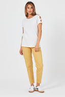 Kadın Elsa Bisiklet Yaka Omzu Detaylı Modal Tişört Lyocell (Tencel™) - Beyaz