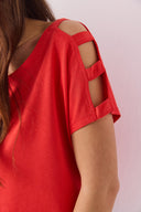 Kadın Elsa Bisiklet Yaka Omzu Detaylı Modal Tişört (TENCEL)™ - Mercan