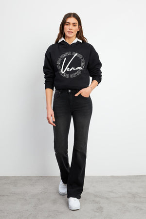 Kadın Emilie Black Bootcut Jean Pantolon - Black