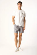 Erkek Alex Beli Lastikli %100 Keten Şort - Gri