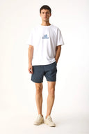 Erkek Alex Beli Lastikli %100 Keten Şort - Indigo