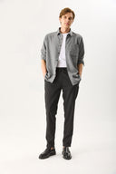 Erkek Alfred Beli Lastikli Çizgili Kaşe Pantolon - Gri Çizgili