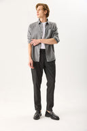 Erkek Alfred Beli Lastikli Çizgili Kaşe Pantolon - Gri Çizgili