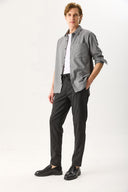 Erkek Alfred Beli Lastikli Çizgili Kaşe Pantolon - Gri Çizgili