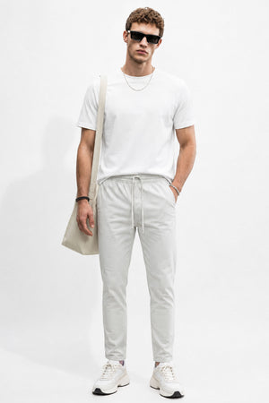 Erkek Alfred Beli Lastikli Çizgili Summer Gabardin Pantolon - Buz Gri