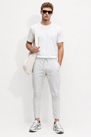 Erkek Alfred Beli Lastikli Çizgili Summer Gabardin Pantolon - Taş