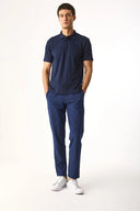 Erkek Alfred Beli Lastikli Kalın Çizgili Dokulu Pantolon - Lacivert Çizgili