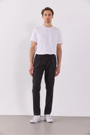 Erkek Alfred Beli Lastikli Smart İnce Çizgili Pantolon - Antrasit Çizgili