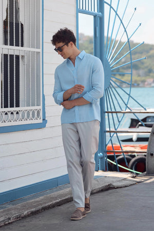 Erkek Alfred Beli Lastikli Summer Gabardin Pantolon - Taş