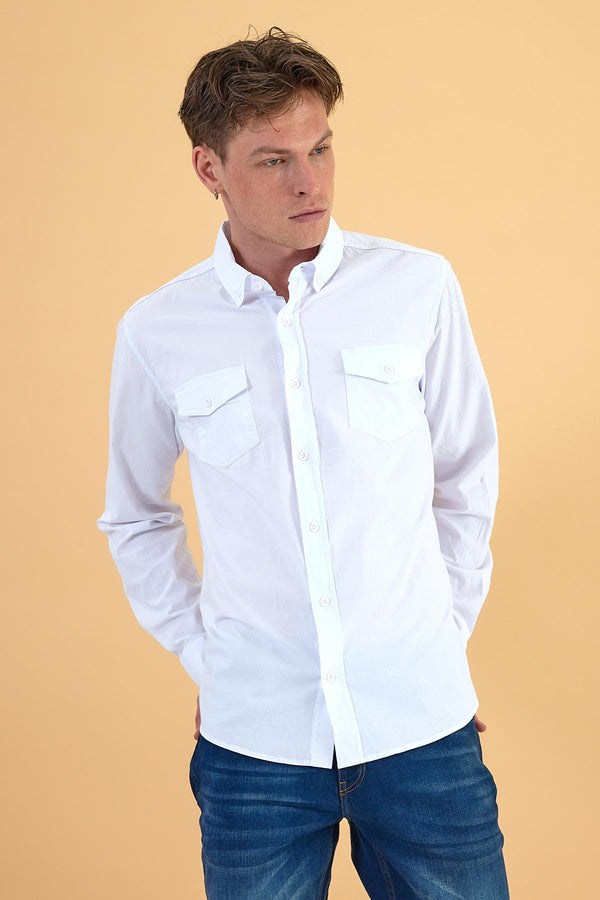 Erkek Austin Beyaz Slim Fit Gabardin Gömlek