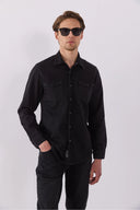 Erkek Austin Black Slim Fit Jean Gömlek %100 Pamuk - Black