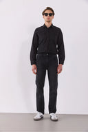 Erkek Austin Black Slim Fit Jean Gömlek %100 Pamuk - Black