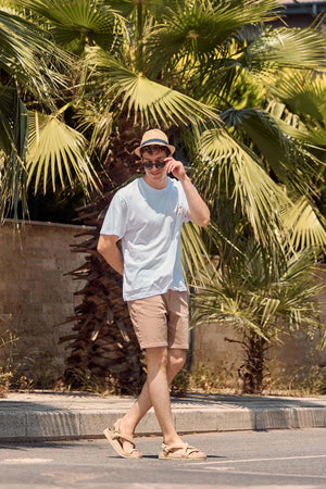 Erkek Beach Baskılı Bisiklet Yaka Regular Fit Tişört %100 Pamuk - Beyaz