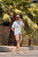 Erkek Beach Baskılı Bisiklet Yaka Regular Fit Tişört %100 Pamuk - Beyaz