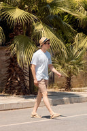 Erkek Beach Baskılı Bisiklet Yaka Regular Fit Tişört %100 Pamuk - Beyaz