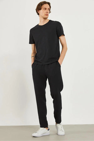 Erkek Beli Lastikli Müslin Chino Pantolon %100 Pamuk - Siyah