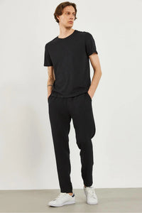 Erkek Beli Lastikli Müslin Chino Pantolon %100 Pamuk - Siyah