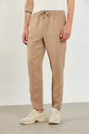 Erkek Beli Lastikli Müslin Chino Pantolon %100 Pamuk - Taş