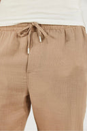 Erkek Beli Lastikli Müslin Chino Pantolon %100 Pamuk - Taş