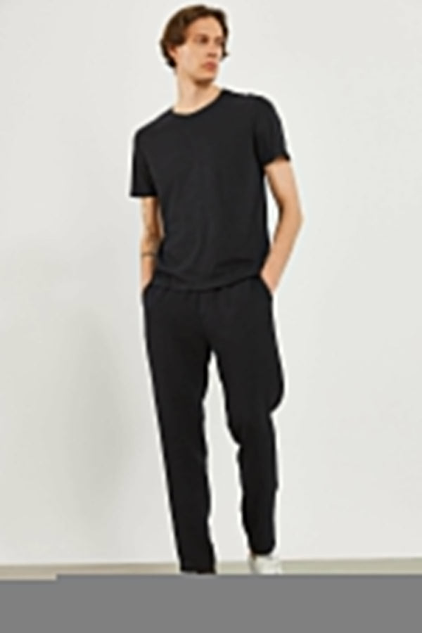 Erkek Beli Lastikli Siyah Müslin Chino Pantolon