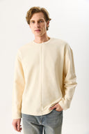 Erkek Benedict Dikiş Detaylı Sweatshirt %100 Pamuk - Kemik