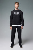 Erkek Bisiklet Yaka Logo Baskılı Pamuklu Sweatshirt - Siyah