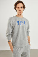 Erkek Bisiklet Yaka Logo Baskılı Pamuklu Sweatshirt - Gri Melanj