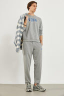 Erkek Bisiklet Yaka Logo Baskılı Pamuklu Sweatshirt - Gri Melanj