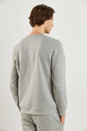 Erkek Bisiklet Yaka Logo Baskılı Pamuklu Sweatshirt - Gri Melanj