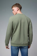 Erkek Bisiklet Yaka Logo Baskılı Pamuklu Sweatshirt - Haki