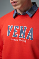 Erkek Bisiklet Yaka Logo Baskılı Pamuklu Sweatshirt - Kırmızı