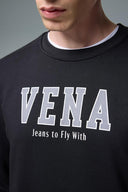 Erkek Bisiklet Yaka Logo Baskılı Pamuklu Sweatshirt - Siyah