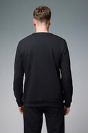 Erkek Bisiklet Yaka Logo Baskılı Pamuklu Sweatshirt - Siyah