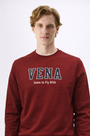 Erkek Bisiklet Yaka Logo Baskılı %100 Pamuk Sweatshirt - Bordo