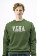 Erkek Bisiklet Yaka Logo Baskılı %100 Pamuk Sweatshirt - Haki