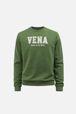 Erkek Bisiklet Yaka Logo Baskılı %100 Pamuk Sweatshirt - Haki