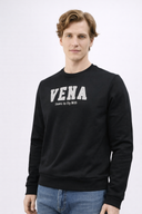 Erkek Bisiklet Yaka Logo Baskılı %100 Pamuk Sweatshirt - Siyah