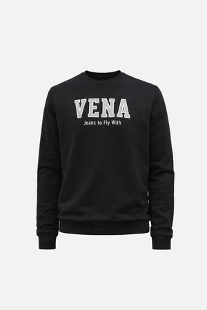 Erkek Bisiklet Yaka Logo Baskılı %100 Pamuk Sweatshirt - Siyah
