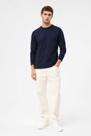 Erkek Bisiklet Yaka Regular Fit Dokulu Sweatshirt-Lacivert